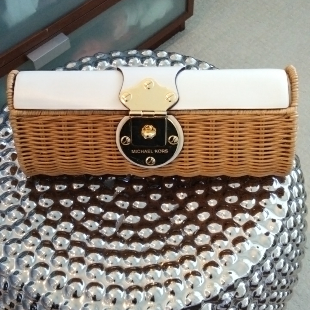 Michael Kors Leather and Straw Clutch